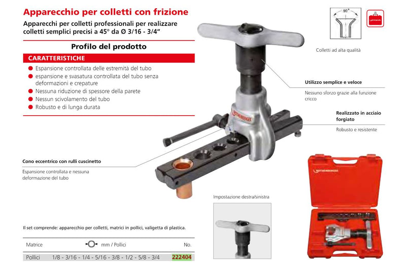 Cartellatrice professionale Rothenberger cod. 222404 per tubi in rame fino a 3/4"
