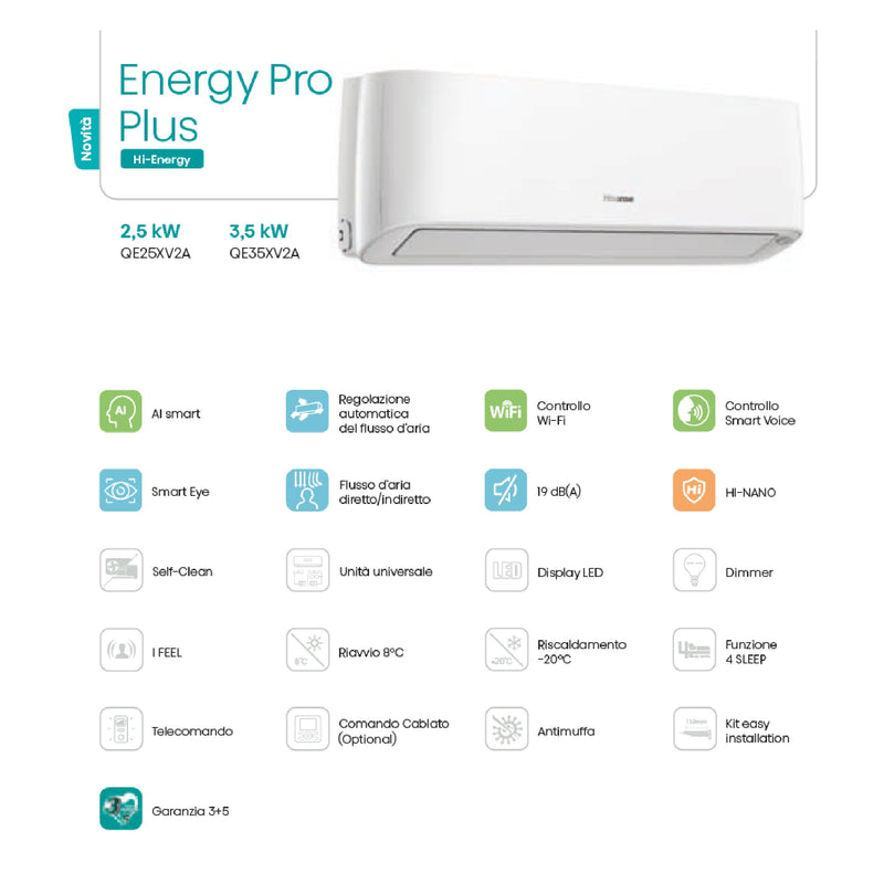 Climatizzatore Hisense Energy Pro Plus 9000 btu Wi-Fi QE25XV2